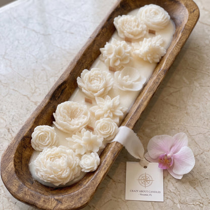 Four Seasons Floral Wooden Dough Bowl Candle